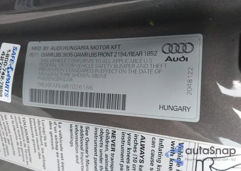 2011 Audi Tt 2.0T Premium Plus from USA, damaged, VIN TRU4FAFK6B1026166